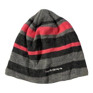 HotMocs Stripe Beanie Hat One Size Gray Pink Fleece Lined